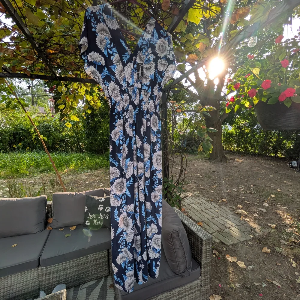 Floral Maxi Dress in Blue and White - Picture 6 of 7